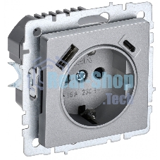 Розетка 1-местная IEK BRITE РЮш11-1-БрА (BR-R14-16-U22-018-K47) с заземлением, с защитными шторками, 16А, с USB A+C 18 Вт, алюминий