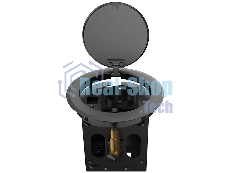 Лючок врезной в стол Wize Pro WRTS-RRTQ-B откидная алюм. крышка, розетка 220В -1 шт, 3 отверстия keystone для модулей WRTS-RR, черный