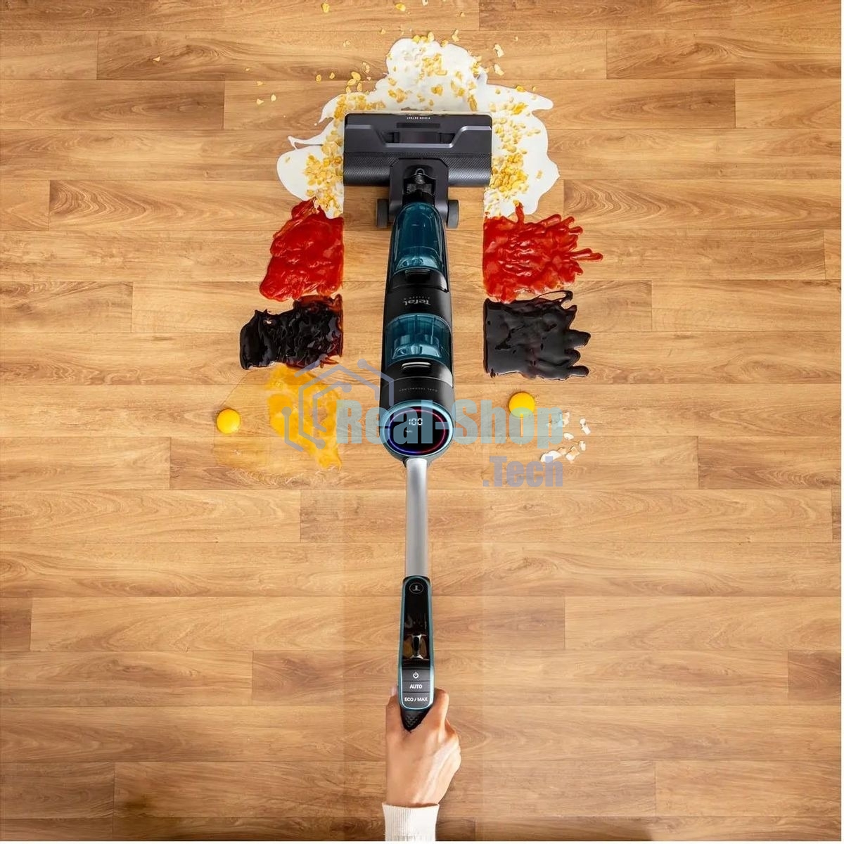 Пылесос вертикальный моющий Tefal X-Clean 5 GF5555F0 серый/черный, от аккумулятора, 200 Вт, уборка влажная, пылесборник 0.44 л