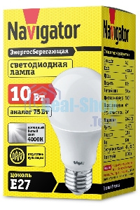Лампа светодиодная Navigator NLL-A60-10-230-4K-E27 10 Вт грушевидная 4000К белый E27 820 лм 170-260В