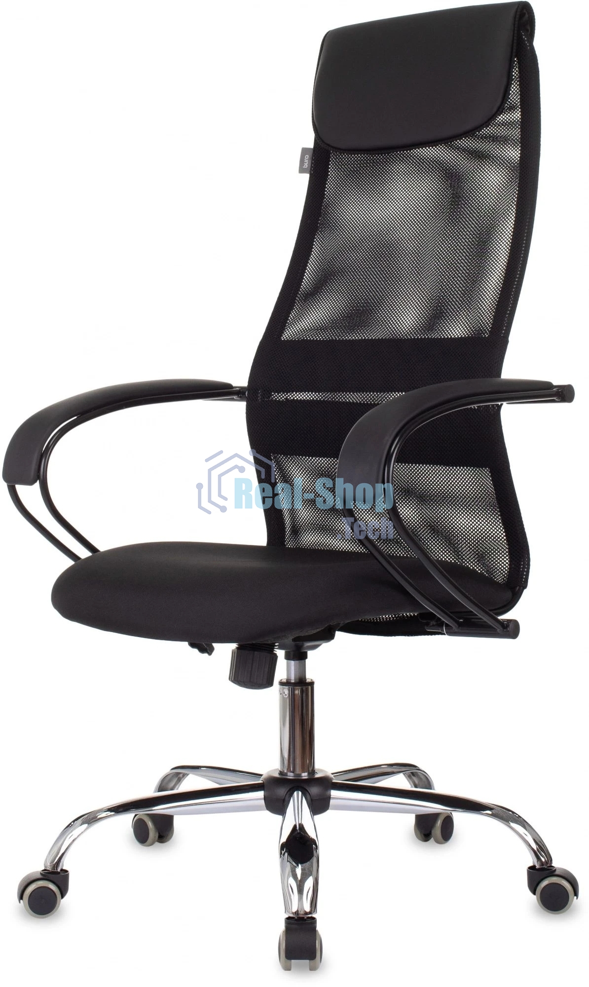 Кресло руководителя Бюрократ CH-607BS черный, сетка/ткань, крестов. металл хром