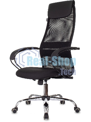 Кресло руководителя Бюрократ CH-607BS черный, сетка/ткань, крестов. металл хром