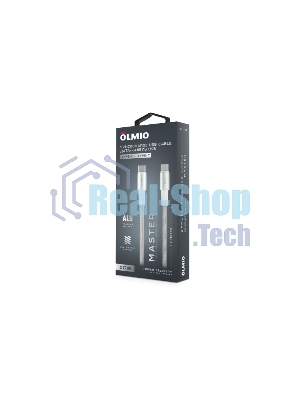 Кабель OLMIO MASTER, Type-C - Type-C, 60W 3A, 1.2м, тканевая оплетка, белый