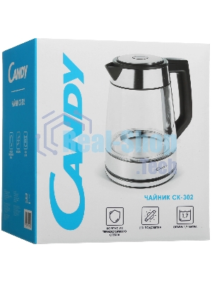 Электрочайник Candy CK-302 серебристый, 1.8 л, 2200 Вт, скрытый нагревательный элемент