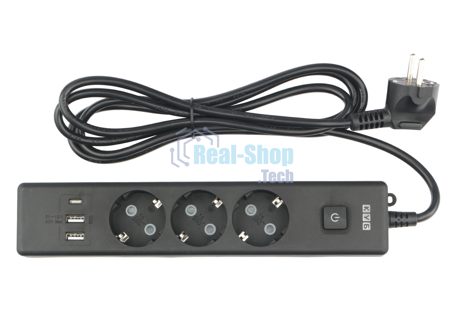 Бытовой удлинитель PowerCube, 3 р с/з вык.,3USB, 3500 Вт, 16А, 1.9 м, 3x1,0 черный PC-6B-2M