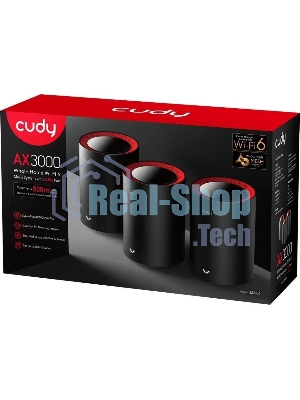 Wi-Fi Mesh-система/AX3000 Wi-Fi 6 Mesh 2.5G Solution 3-Pack, Dual-Band, Chipset MT7981BA+MT7976CN+RTL8221B, 802.11ax/ac/a/b/g/n, 2402Mbps at 5GHz + 574Mbps at 2.4GHz, 2.5G WAN+GE LAN, 5 internal antennas, MU-MIMO, DDNS, Zerotier/Wireguard/OpenVPN/IPSec/L2TP/PPTP VPN, DNS over Cloudflare/Google/Quad9, IPv6, Seamless Roaming, WPA3, TR069/TR098/TR111/TR181,easyMesh R3 Optional, Ver 2.0, Cudy Mesh, Cudy APP