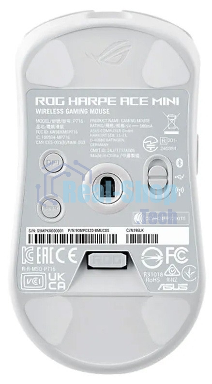 Мышь беспроводная ASUS ROG Harpe Ace Mini белый, 42000 dpi, радиоканал, Bluetooth, USB, кнопки - 5