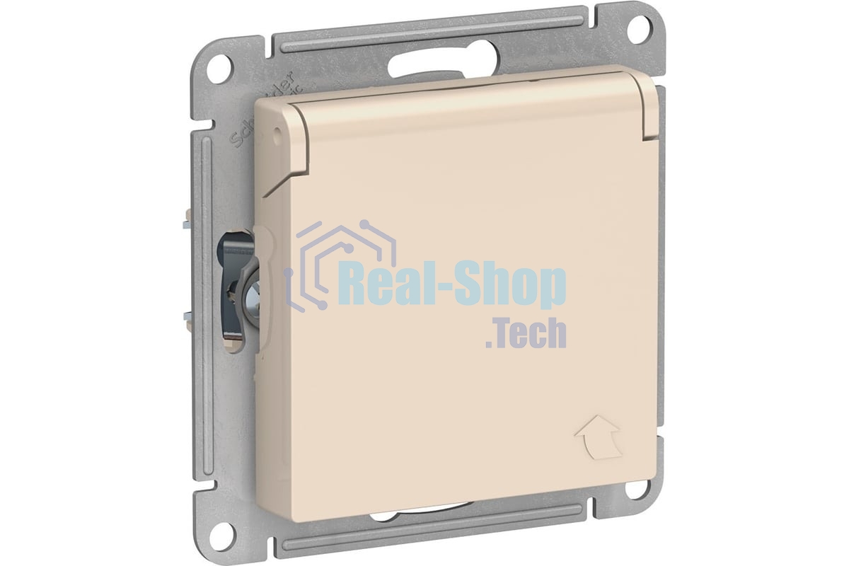 Механизм розетки 1-м СП AtlasDesign 16А IP20 с заземл. защ. шторки с крышкой беж.