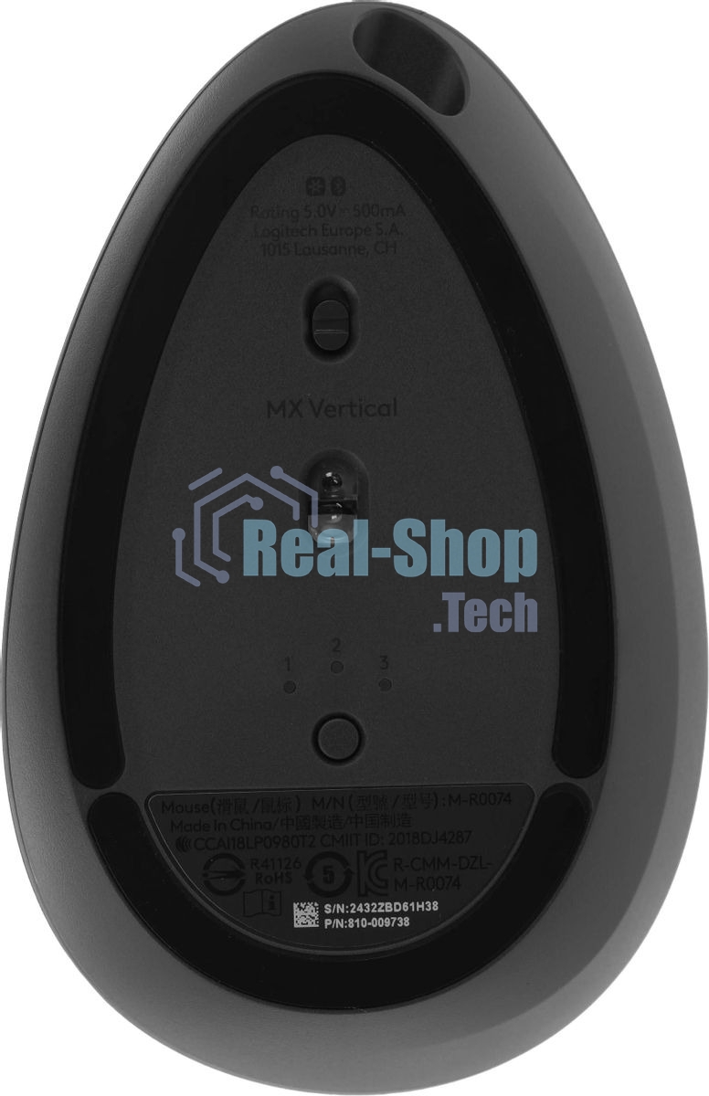 Мышь беспроводная/проводная Logitech MX Vertical графитовый, 4000 dpi, радиоканал, Bluetooth, USB, кнопки - 6