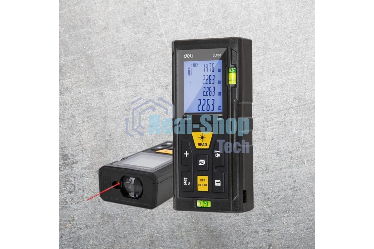 Лазерный дальномер Deli DL4168 (Диапазон измерения 0,05~40м, точность измерения: ±3мм)