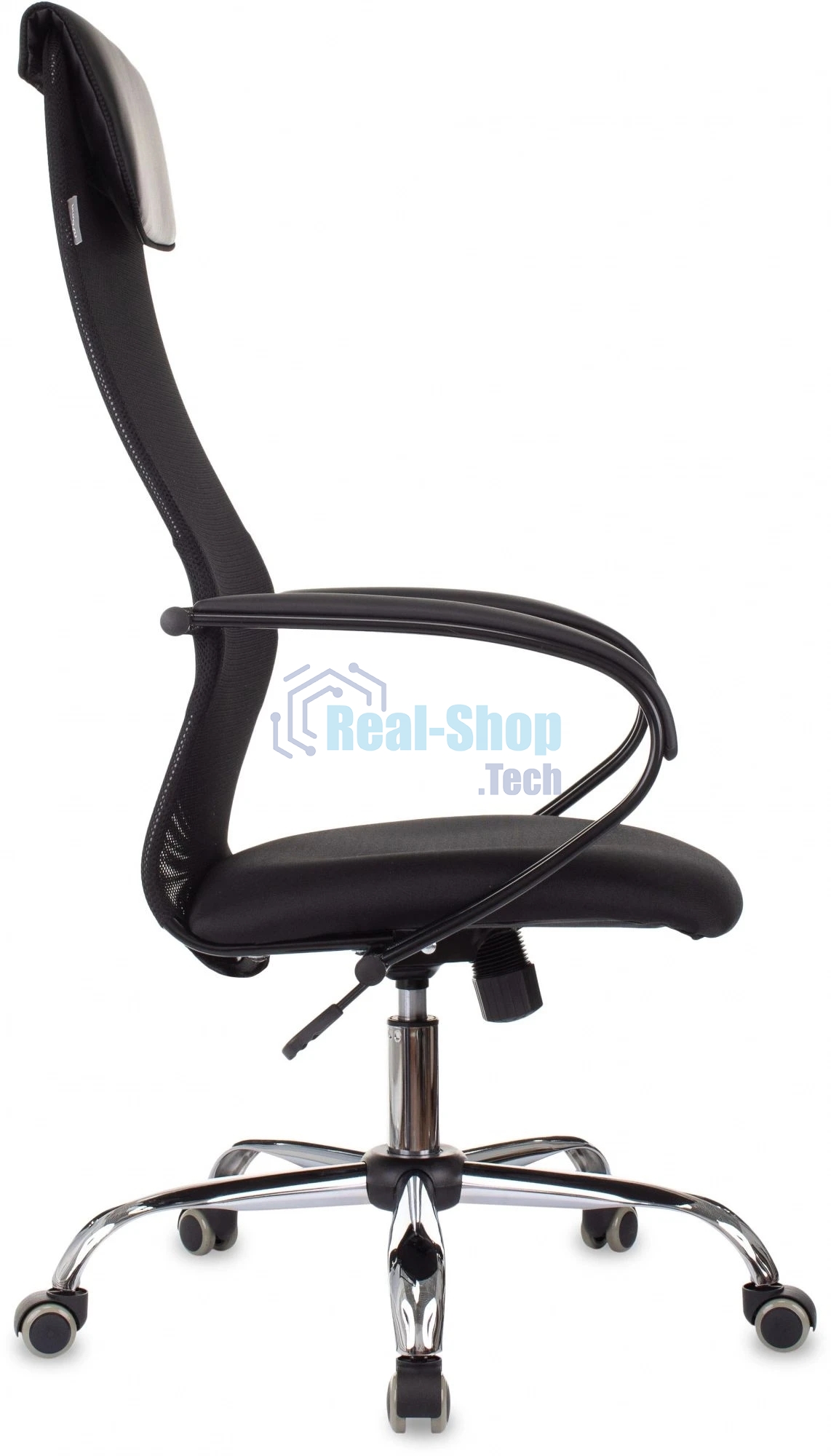 Кресло руководителя Бюрократ CH-607BS черный, сетка/ткань, крестов. металл хром