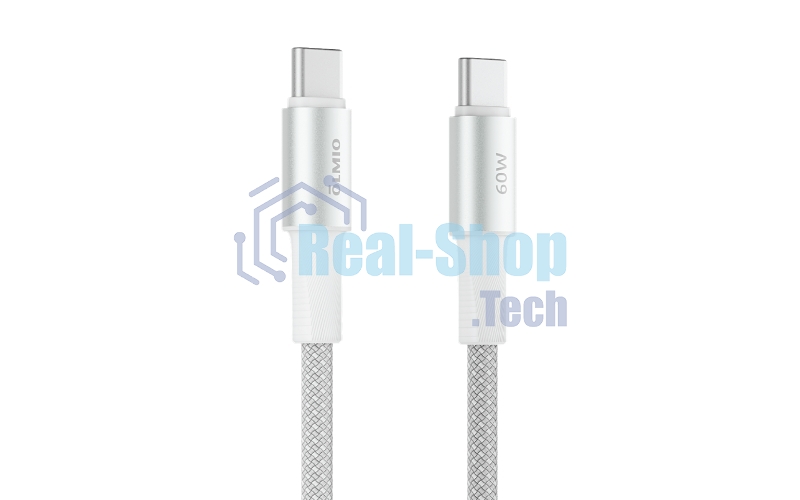Кабель OLMIO MASTER, Type-C - Type-C, 60W 3A, 1.2м, тканевая оплетка, белый