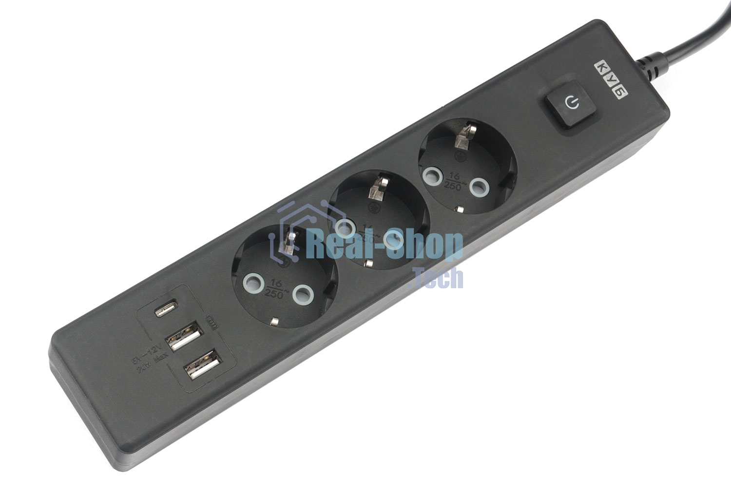 Бытовой удлинитель PowerCube, 3 р с/з вык.,3USB, 3500 Вт, 16А, 1.9 м, 3x1,0 черный PC-6B-2M