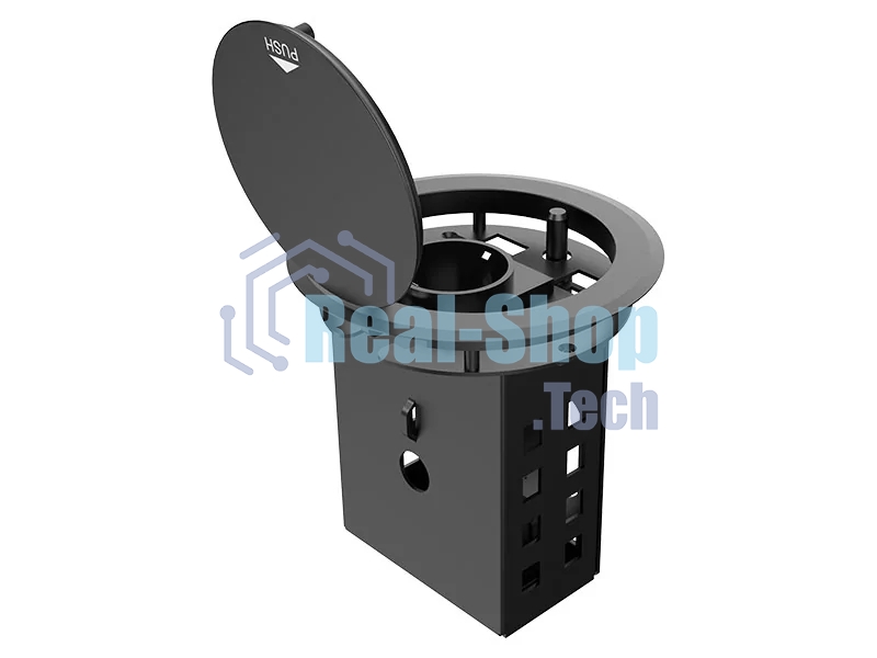 Лючок врезной в стол Wize Pro WRTS-RRTQ-B откидная алюм. крышка, розетка 220В -1 шт, 3 отверстия keystone для модулей WRTS-RR, черный