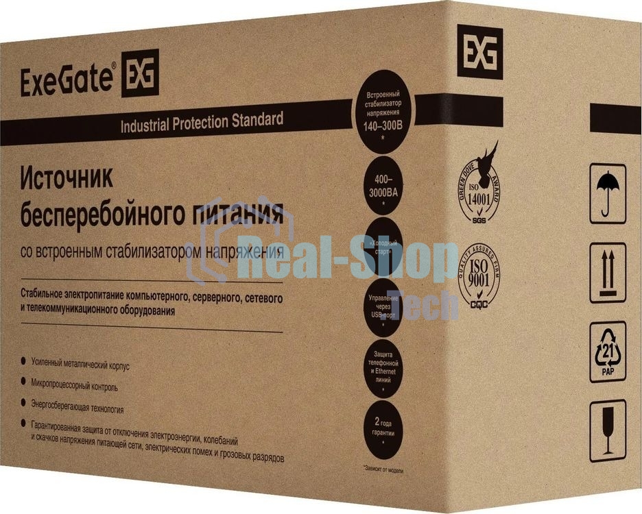 Источник бесперебойного питания ExeGate SpecialPro Smart LLB-2200.LCD.AVR.EURO.RJ.USB / 2200 ВА / 1300 Вт / 4 x CEE 7 (евророзетка)