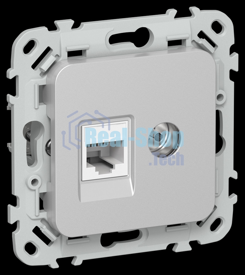 Розетка 2-местная RJ45/TV категория 5Е UTP РКТВ5е-2-0-ФлА алюминий FLITE