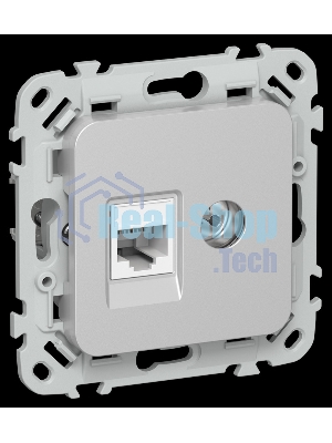 Розетка 2-местная RJ45/TV категория 5Е UTP РКТВ5е-2-0-ФлА алюминий FLITE