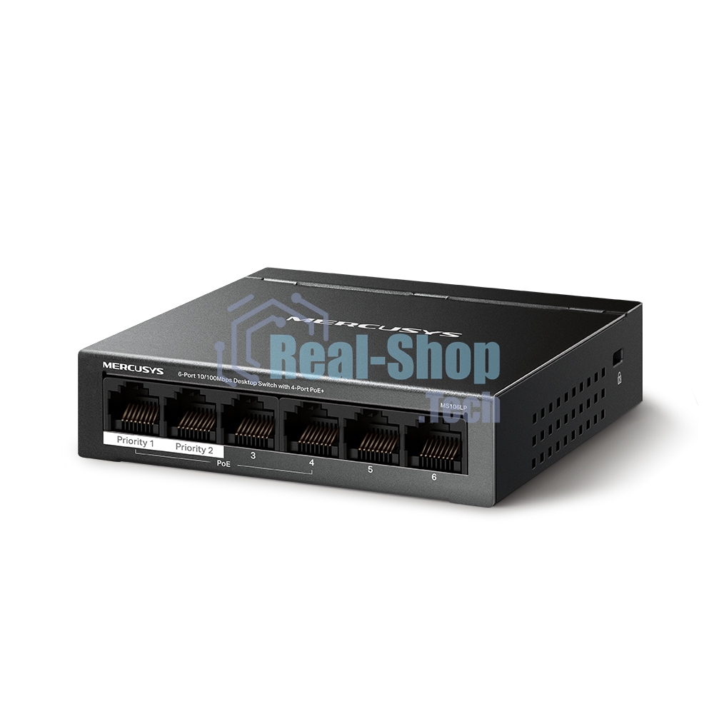 Коммутатор настольный Mercusys MS106LP с 6 портами 10/100 Мбит/с (4 порта PoE+)