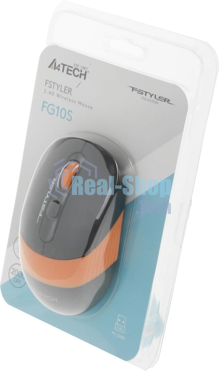 Мышь беспроводная A4Tech Fstyler FG10S черный/оранжевый, 2000 dpi, радиоканал, USB, кнопки - 4
