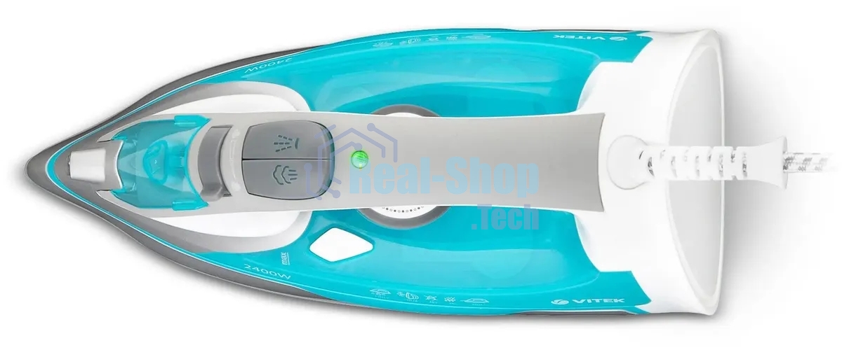 Утюг Vitek VT-1258 В бирюзовый/серебристый, 2400 Вт, 40 г/мин, 140 г/мин, 300 мл