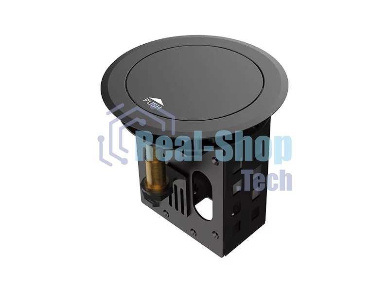 Лючок врезной в стол Wize Pro WRTS-RRTQ-B откидная алюм. крышка, розетка 220В -1 шт, 3 отверстия keystone для модулей WRTS-RR, черный