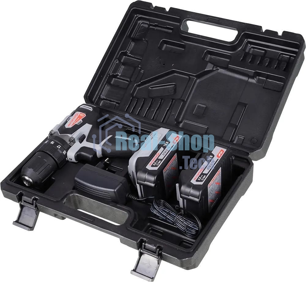 Дрель-шуруповерт аккумуляторная ИНТЕРСКОЛ ДАУ-13/18ВК, Аккумуляторный, 18В, 2 АКБ, Ударный, Кейс