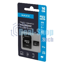 Флеш карта Maxvi microSDHC 16Gb, class 10, UHS-I (1), V10 (MSD16GbC10V10)