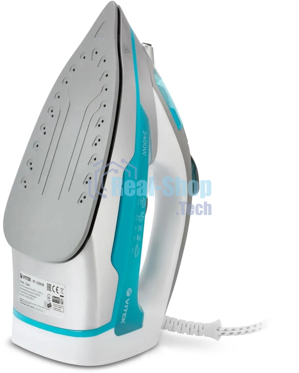 Утюг Vitek VT-1258 В бирюзовый/серебристый, 2400 Вт, 40 г/мин, 140 г/мин, 300 мл