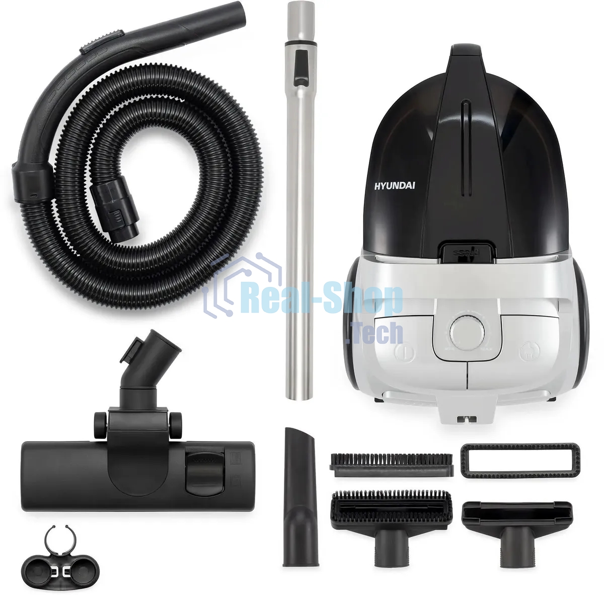 Пылесос Hyundai HYV-C2650 черный/серебристый, 380/2200 Вт, уборка сухая, пылесборник контейнер 3.5 л