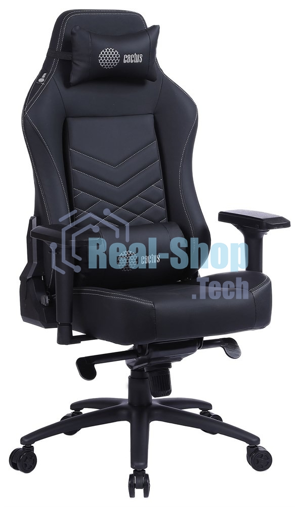 Кресло игровое Cactus CS-CHR-0112BL черный, сиденье черный, эко.кожа, с подголов. крестовина металл, пластик черный