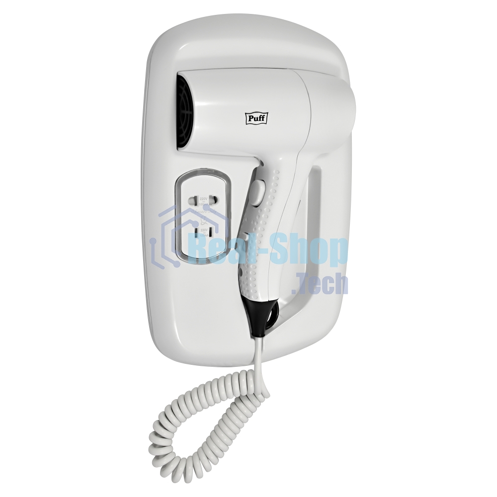 Фен для волос настенный Puff 1203B, белый, 1,2 кВт
