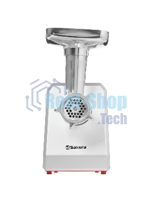 Мясорубка электрическая Sakura SA-6424R красный, 2000 Вт, 3.5 кг/мин, реверс, защита от перегрузки, металлический лоток, насадки - 4