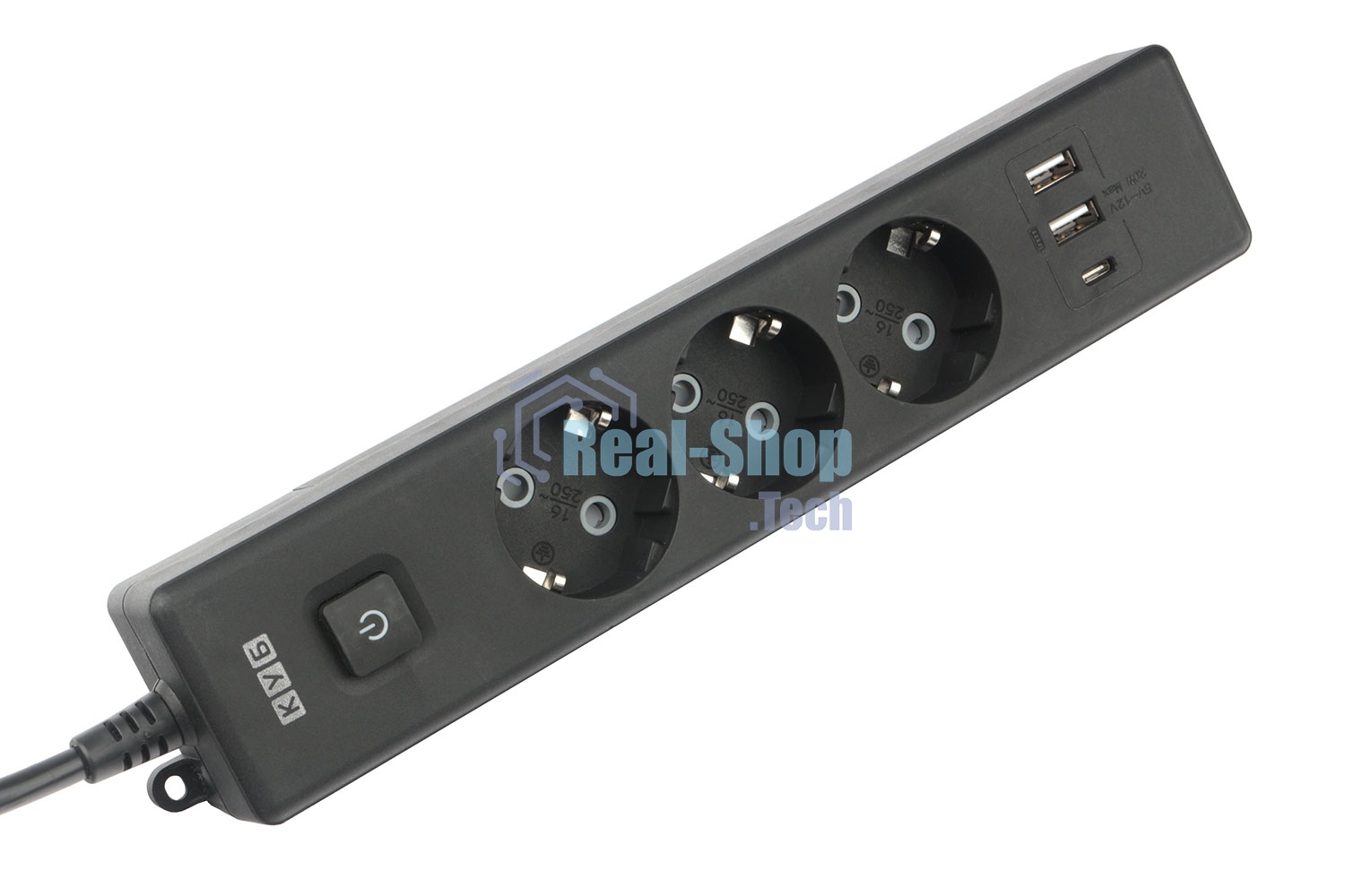 Бытовой удлинитель PowerCube, 3 р с/з вык.,3USB, 3500 Вт, 16А, 1.9 м, 3x1,0 черный PC-6B-2M