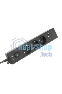 Бытовой удлинитель PowerCube, 3 р с/з вык.,3USB, 3500 Вт, 16А, 1.9 м, 3x1,0 черный PC-6B-2M