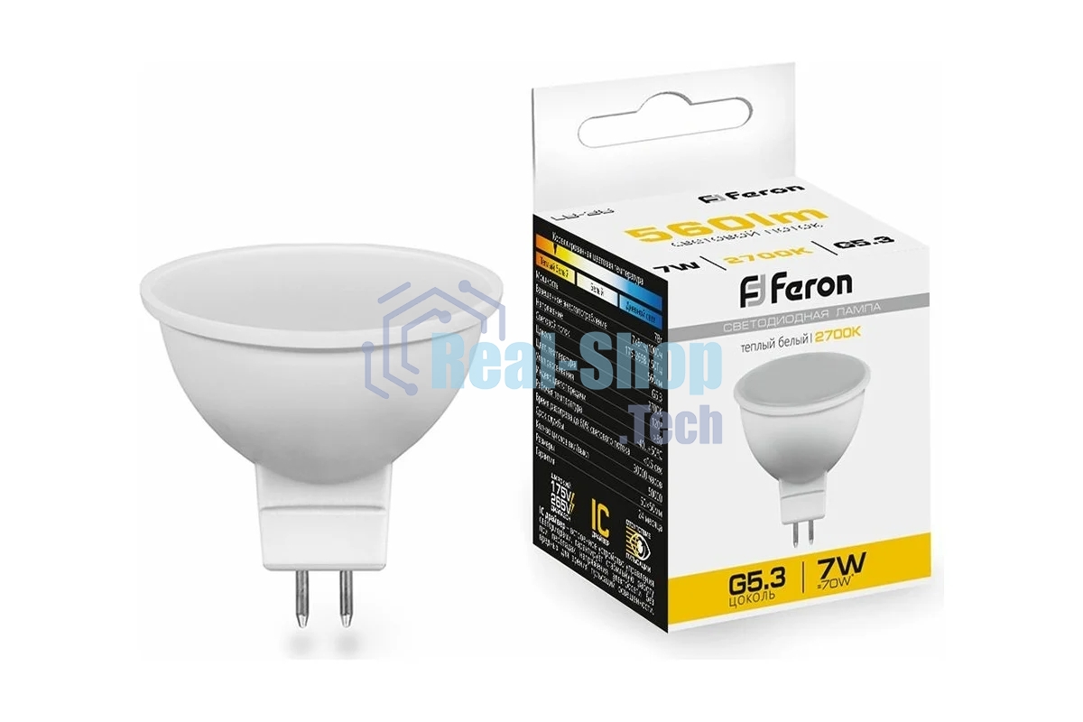 Лампа светодиодная Feron LB-26 7W 230V G5.3 2700K MR16 матовая
