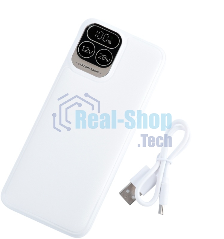 Портативный аккумулятор Perfeo Powerbank Atomic Age 20000 mAh/LED дисплей/PD + QC 3.0/Type-C/2 USB/Выход: 5A, max 22.5W белый (PF_E1475)
