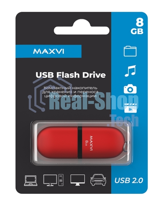 Флешка USB Maxvi SF red (FD8GbUSB20C10SF), 8Gb, USB 2.0, R/W 5/15, красный