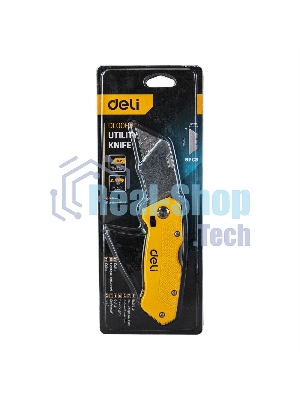 Строительный складной нож с Т-образным лезвием Deli DL006Z в комплекте 6 лезвий, сталь SK2, рукоятка из цинкового сплава