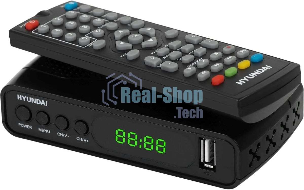 Приставка для цифрового ТВ Hyundai H-DVB500 черный, DVB-T2, DVB-T, DVB-C, HDMI, USB 2.0 х2
