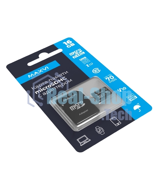 Флеш карта Maxvi microSDHC 16Gb, class 10, UHS-I (1), V10 (MSD16GbC10V10)