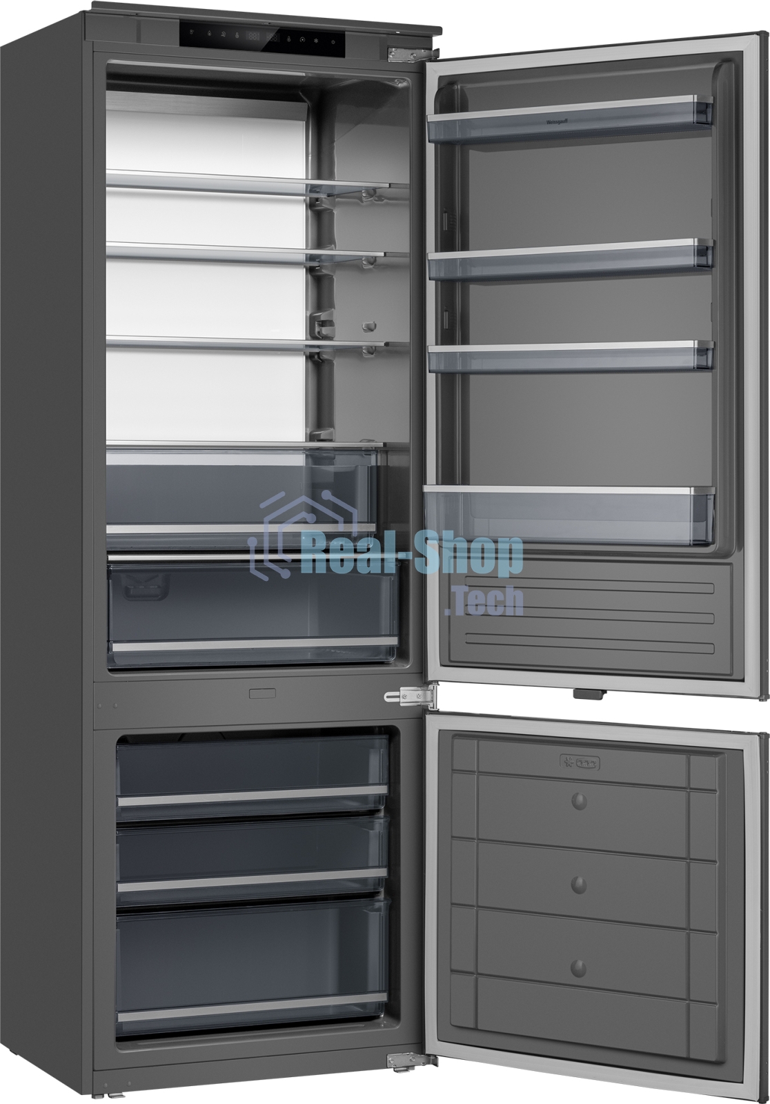 Встраиваемый холодильник Weissgauff WRKI 1970 INV. INOX нержавеющая сталь, 341л, морозилка снизу