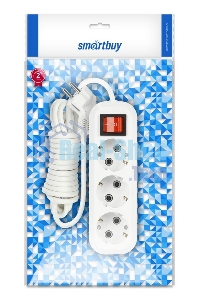 Удлинитель Smartbuy (SBE-16-3-02-ZS) 3 гнз х 2,0 м (16А/3.5 кВт, ПВС 3х1.0)