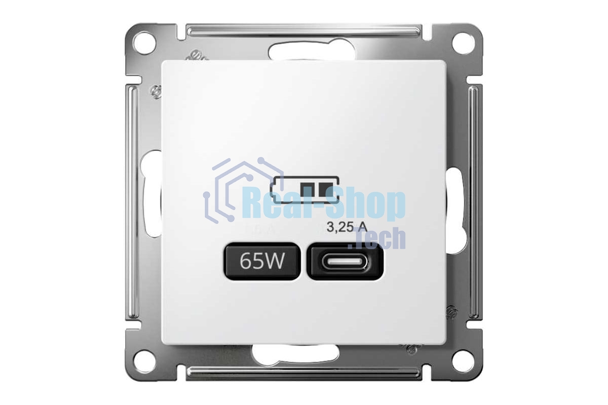 Розетка USB SE тип-C 65W высокоскор. заряд. QC, PD, мех. AtlasDesign белый