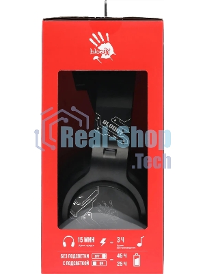 Гарнитура Bloody GR370 черный, беспроводная + проводная, Bluetooth, до 45 ч, подсветка