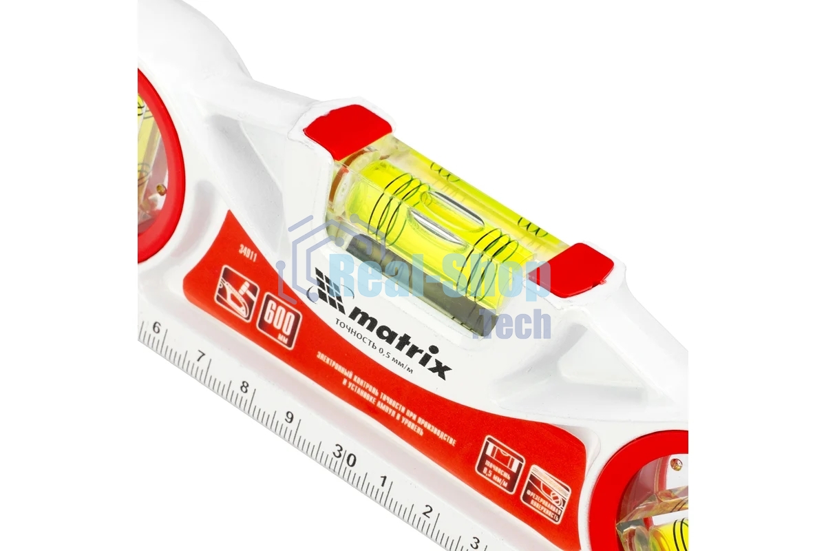 Уровень алюминиевый Matrix литой, фрезерованный, 3 глазка, две ударные площадки, 600 мм