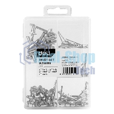 Набор заклепок Deli DL236906 75 шт (2.4мм,3.2мм,4.0мм,4.8мм,6.0мм) * 15 шт Пластиковая коробка.