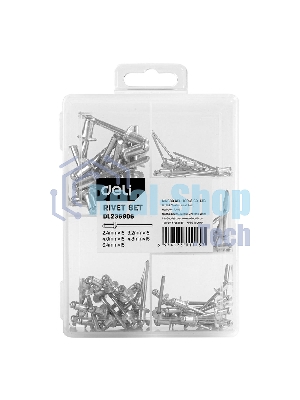 Набор заклепок Deli DL236906 75 шт (2.4мм,3.2мм,4.0мм,4.8мм,6.0мм) * 15 шт Пластиковая коробка.