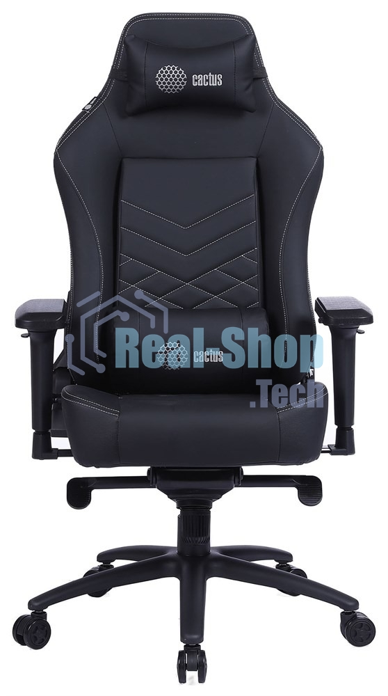 Кресло игровое Cactus CS-CHR-0112BL черный, сиденье черный, эко.кожа, с подголов. крестовина металл, пластик черный