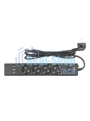 Бытовой удлинитель PowerCube, 4 р с/з вык.,3USB, 3500 Вт, 16А, 1.9 м, 3x1,0 черный PC-7B-2M