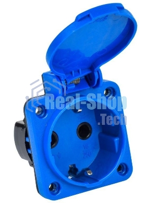 Розетка панельная IEK MAGNUM PSN71-016-3-2-44-K07 2P+PE 16А IP44 РП11-3 с защ. крышкой с заземл. син.
